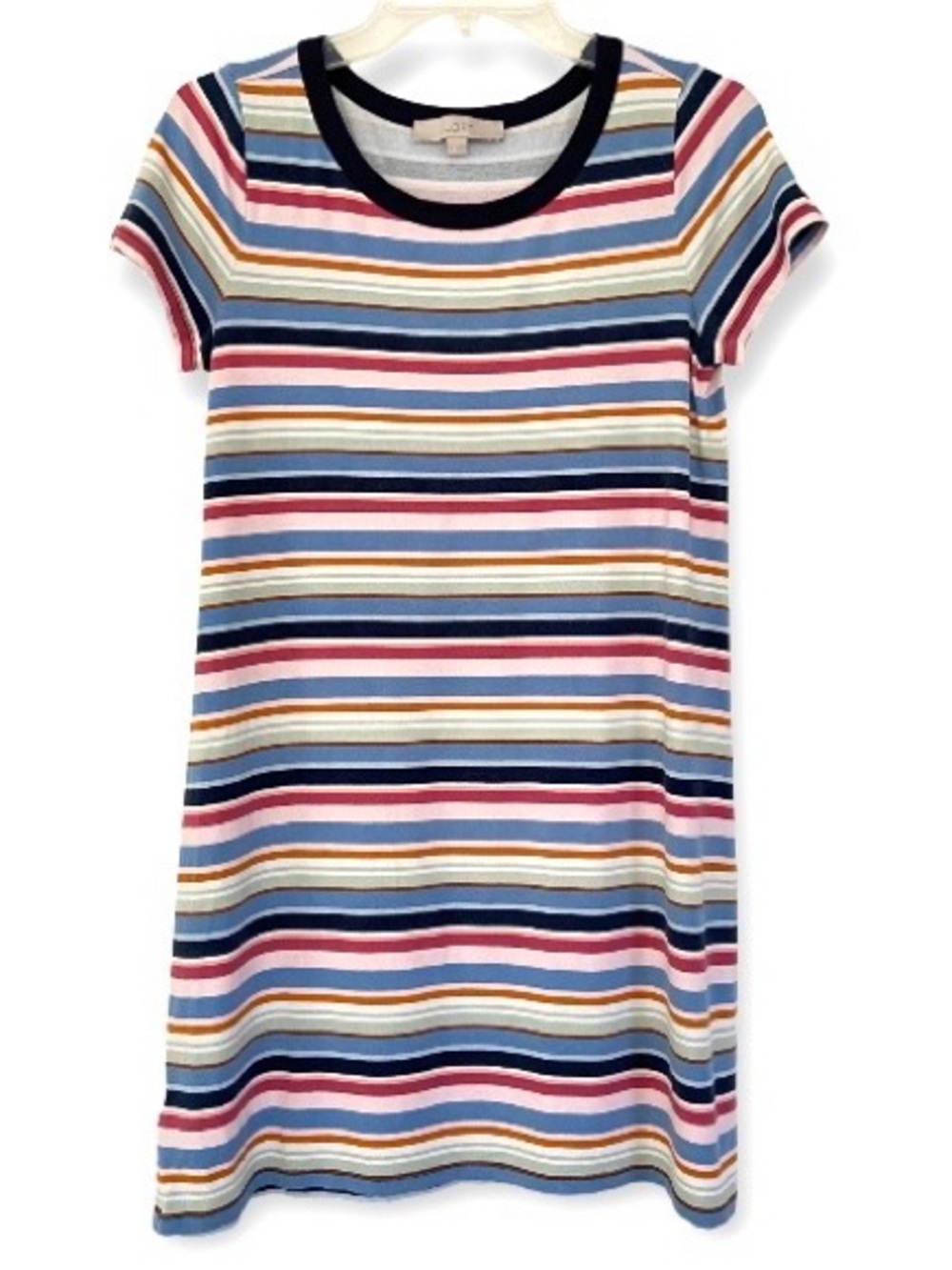 LOFT Preppy Nautical Striped T-Shirt Dress Multi-Color Jersey Knit Mini Size XS